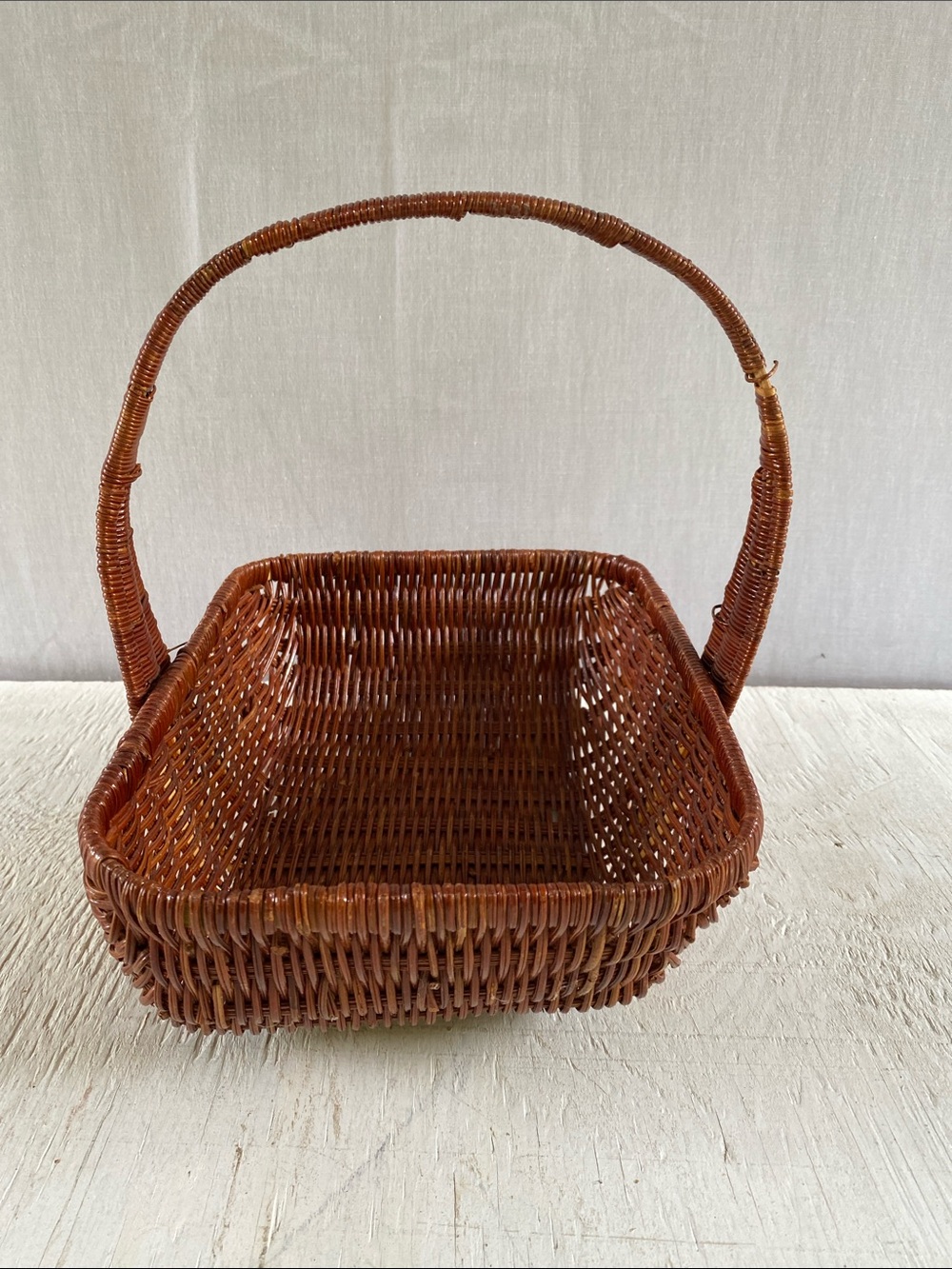 Vintage Handwoven Handle Basket - Brown Decorative Home Accent